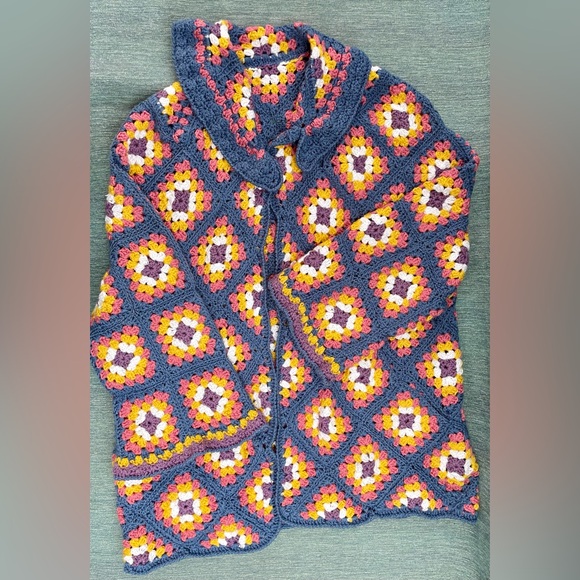 Handmade Crochet Wide Sleeve Open Front Sweater with POCKETS! NOWT - Picture 7 of 15